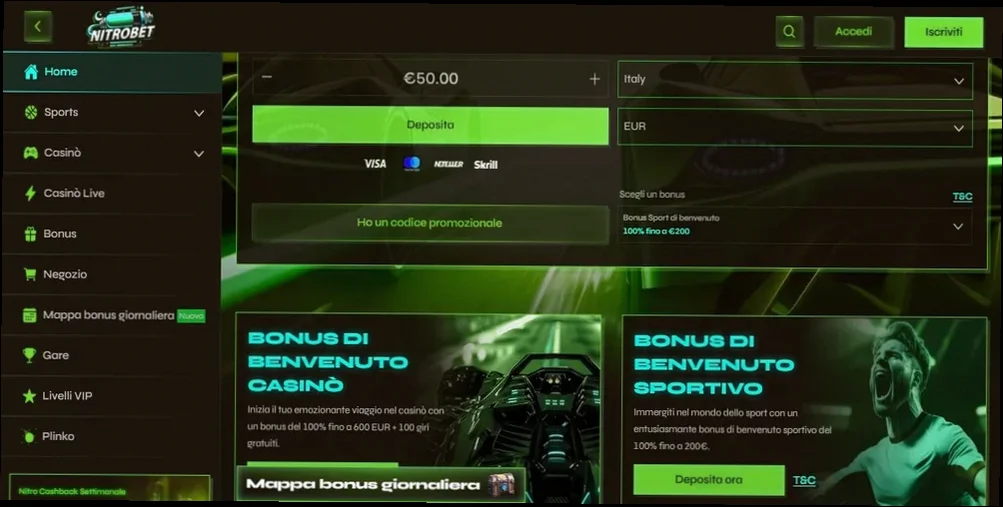 Nitrobet casino bonus di benvenuto fino a 600 euro con 100 giri gratuiti
